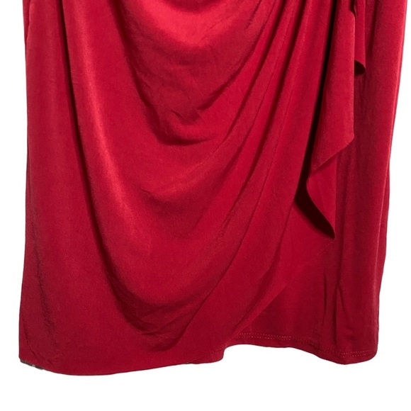 Catherine Malandrino Red Midi Dress Boat Neck Modest Draped Faux Wrap Large L - Picture 5 of 15